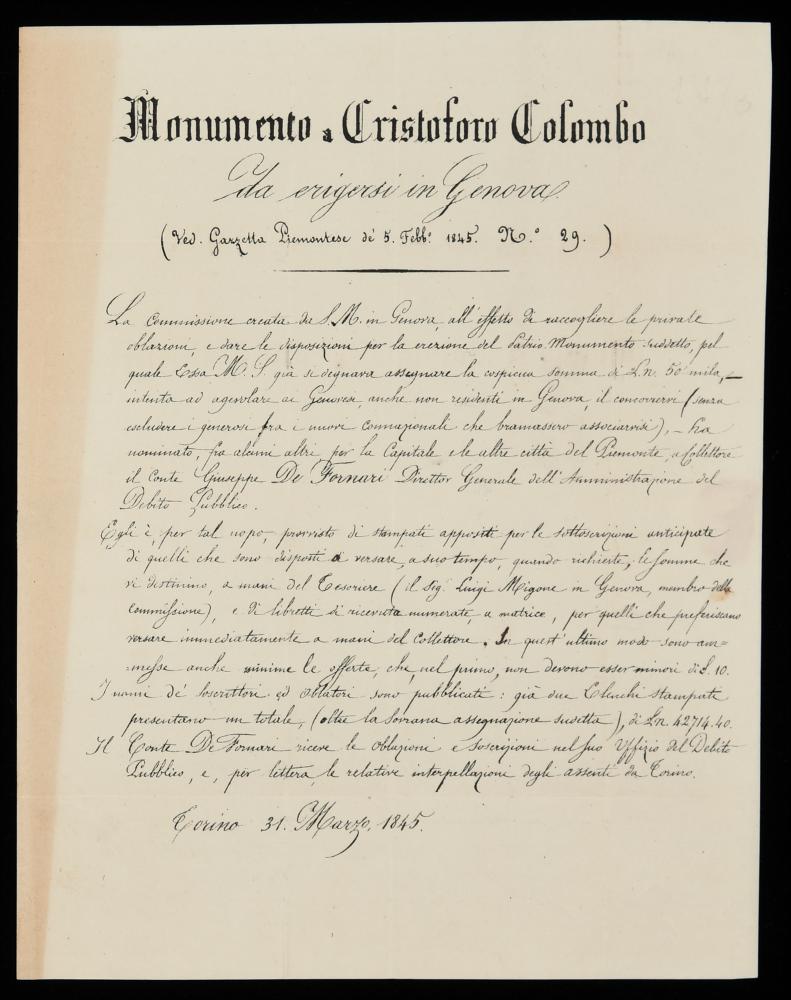 [Scritti relativi al monumento a Cristoforo Colombo]