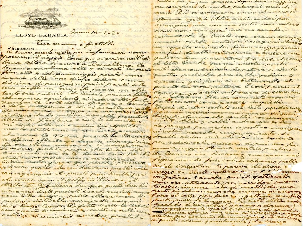 Lettera di Angelo Calosso alla madre e al fratello